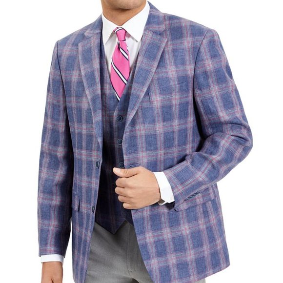 Tommy Hilfiger Other - NWT Tommy Hilfiger Trevor 100% Linen Blue Windowpane Plaid Modern Sport Jacket